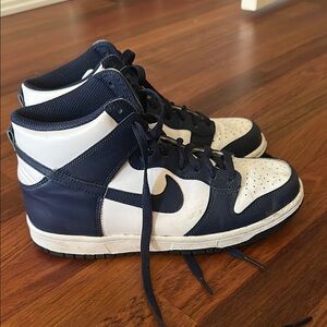 Nike Navy and White High-Top Dunks